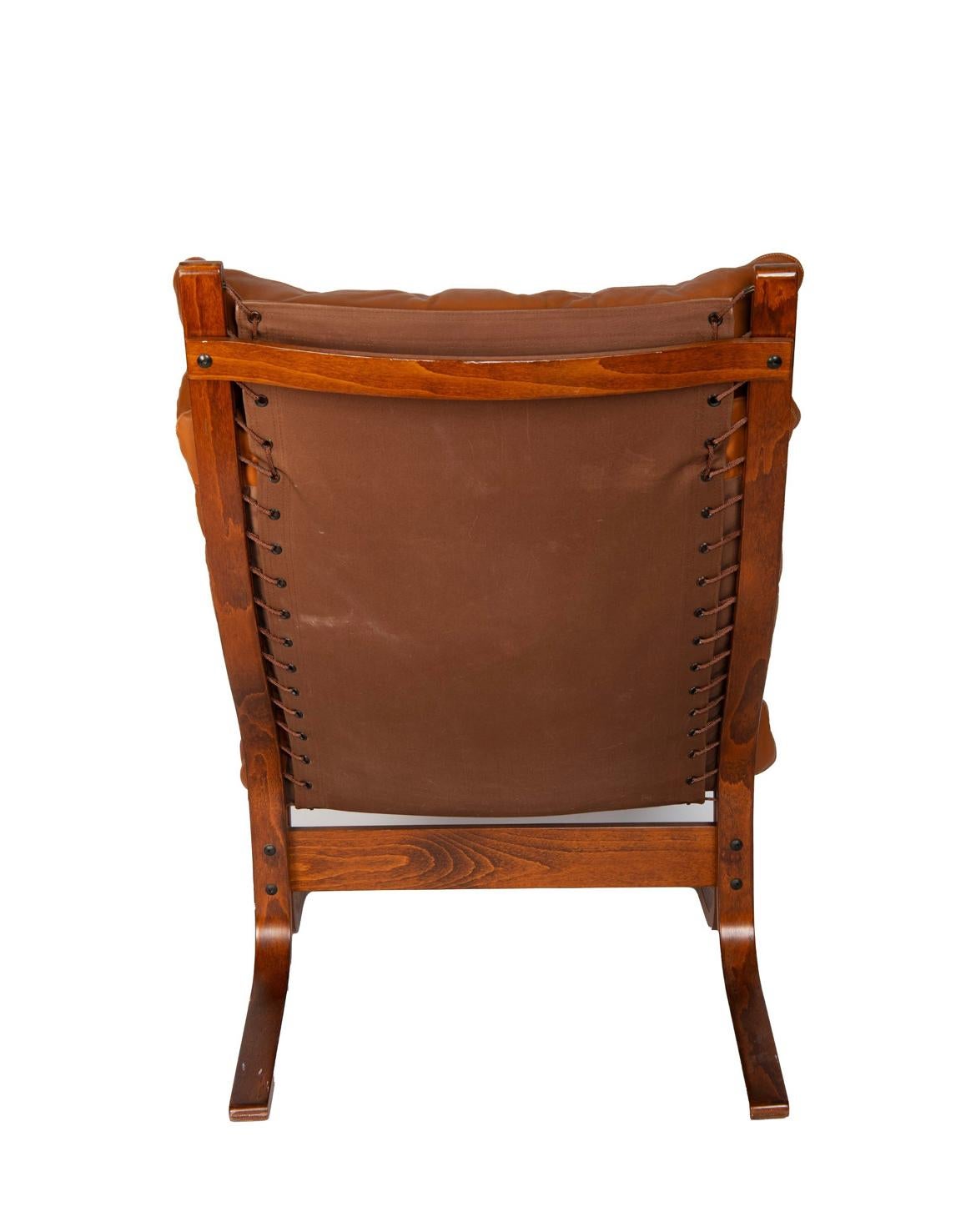 Woodwork Midcentury Scandinavian Modern Leather Siesta Lounge Chair & Ottoman by Westnofa
