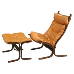 Vintage Midcentury Scandinavian Modern Leather Siesta Lounge Chair & Ottoman by Westnofa