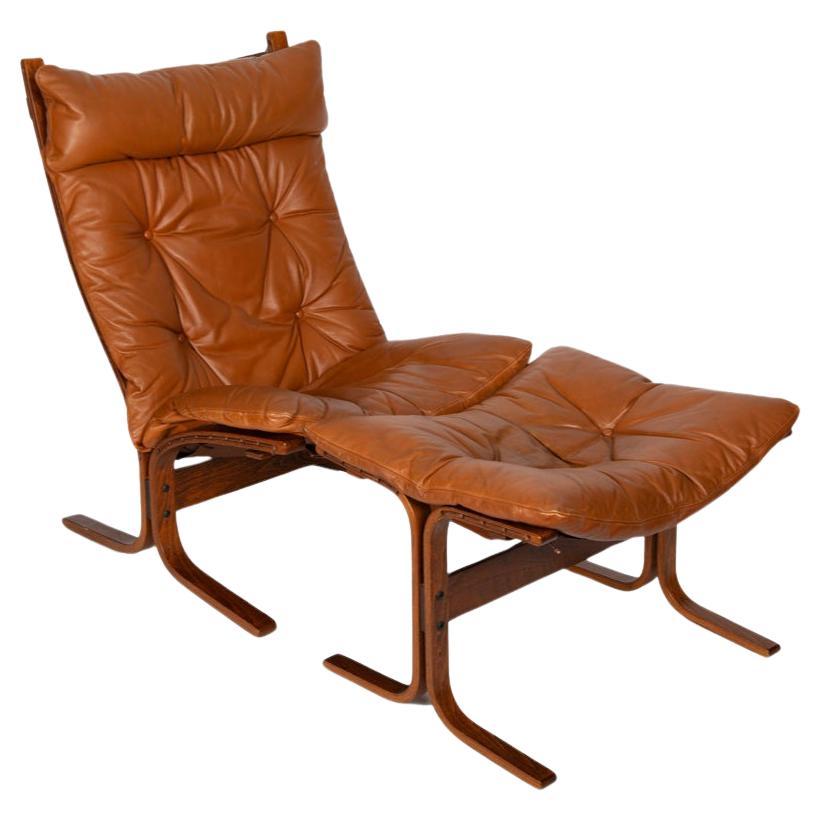 Midcentury Scandinavian Modern Leather Siesta Lounge Chair & Ottoman by Westnofa