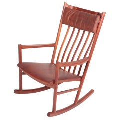 Midcentury Scandinavian Modern Rocking Chair in Teak & Patinated Leather, 1960s