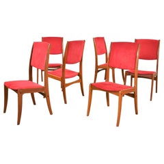 Midcentury Scandinavian Modern Set of 6 Teak Dining Chairs with Red Ultrasuede