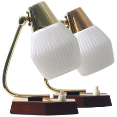 Midcentury Scandinavian Modern Teak and Opal Table Lamps, Set of 2