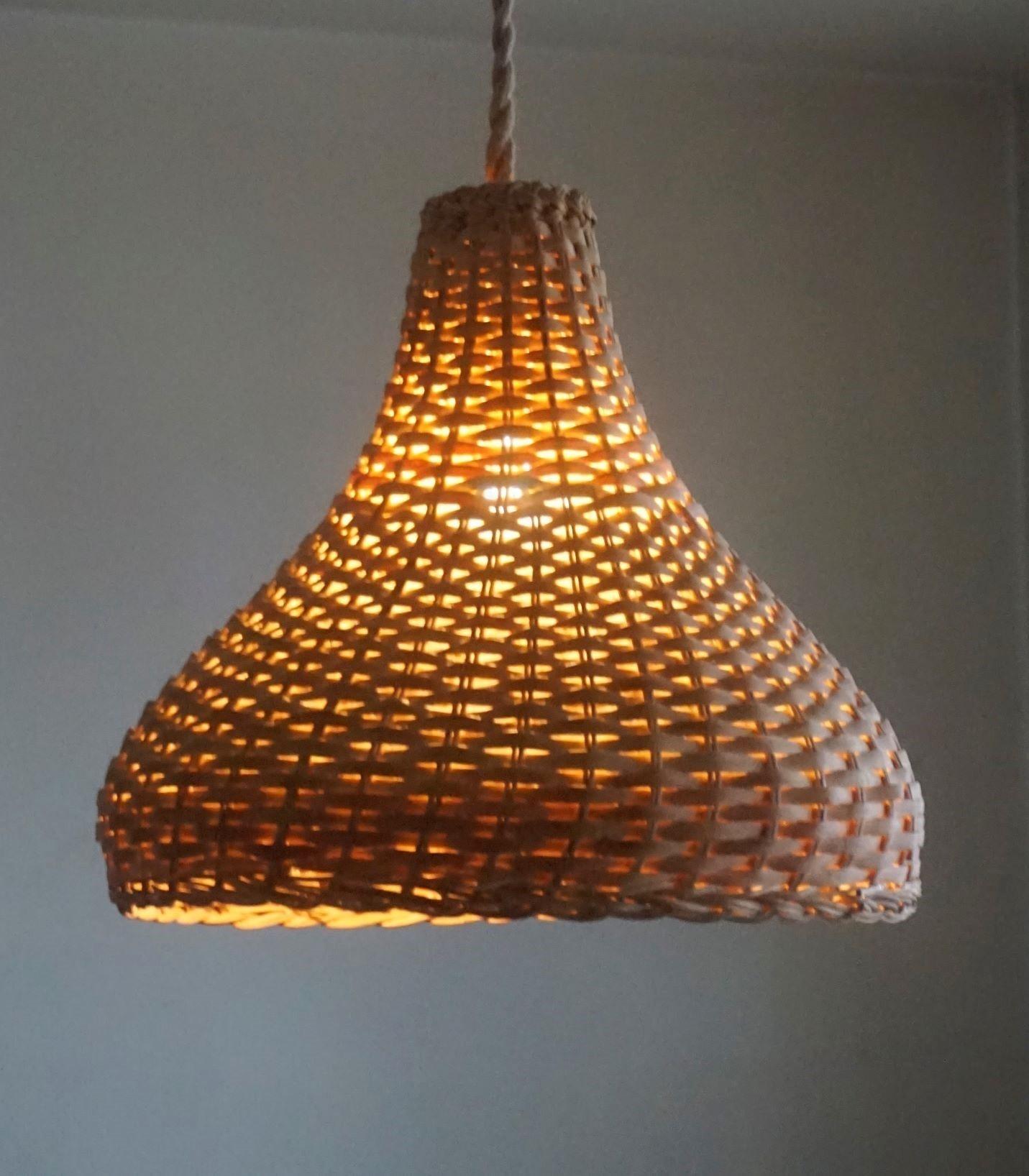 20th Century Midcentury Scandinavian Natural Rattan Woven Basket Pendant Light, 1960s