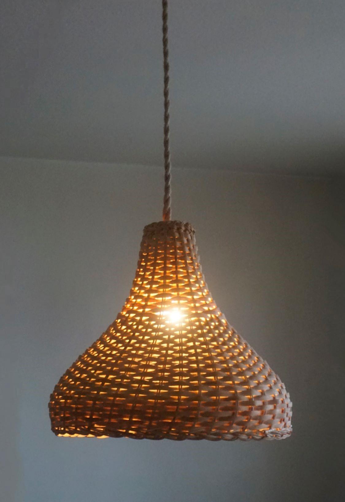 Midcentury Scandinavian Natural Rattan Woven Basket Pendant Light