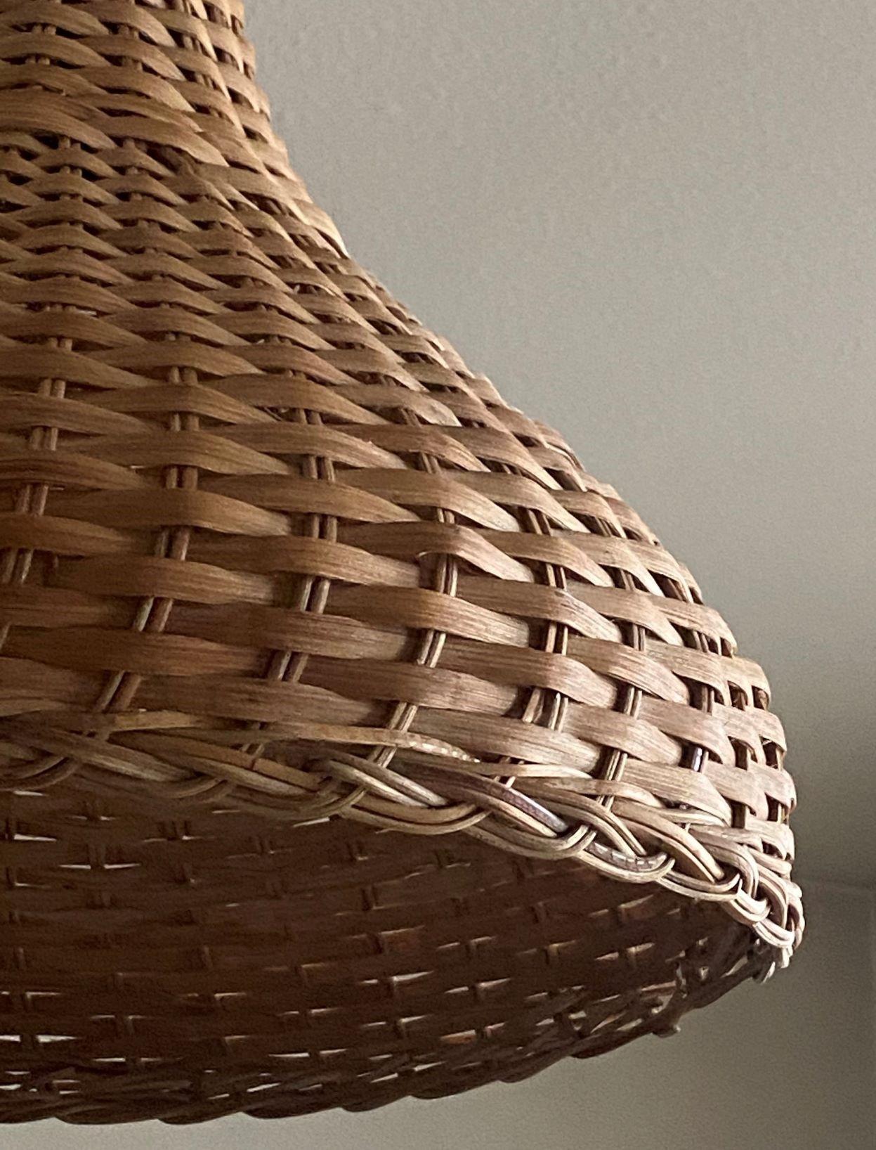 Midcentury Scandinavian Natural Rattan Woven Basket Pendant Light