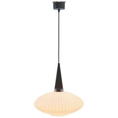 Midcentury Scandinavian Pendant Light, Wenge with Optical Opaline Shade