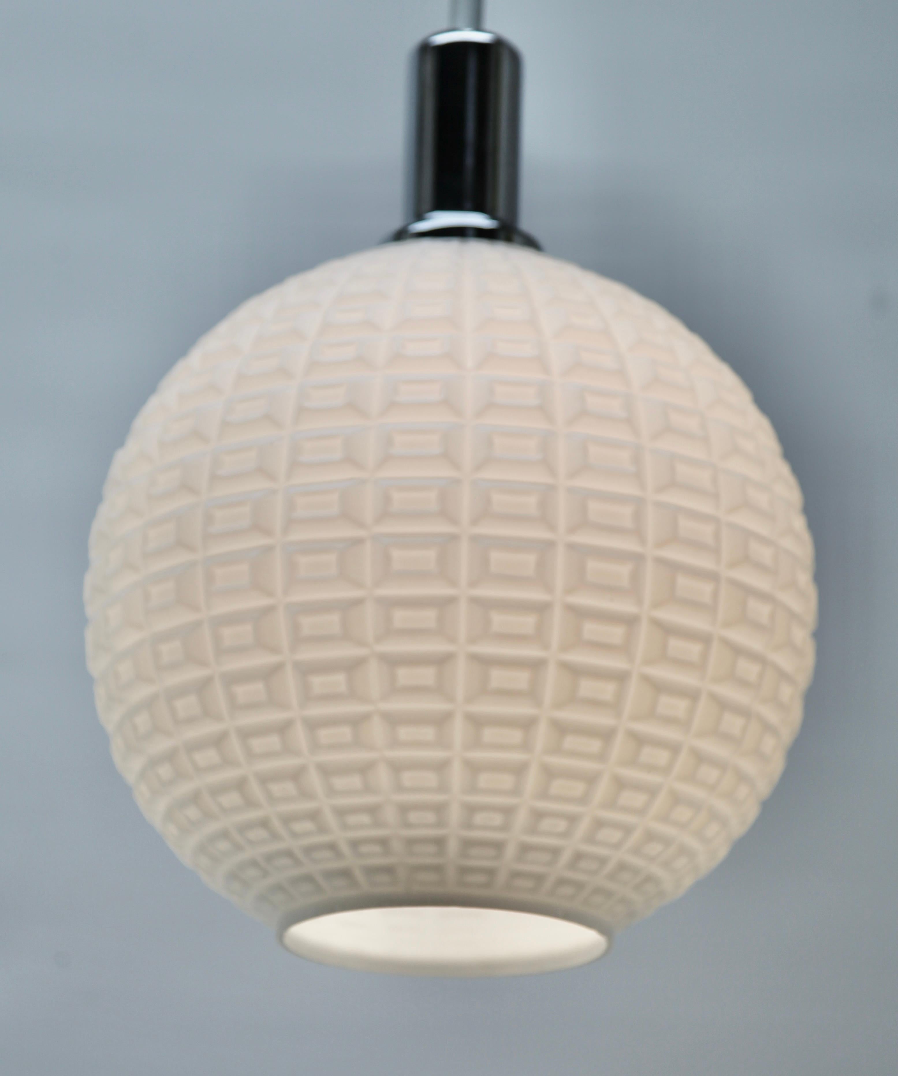 Hand-Crafted Midcentury Scandinavian Pendant Light, with Optical Opaline Shade For Sale