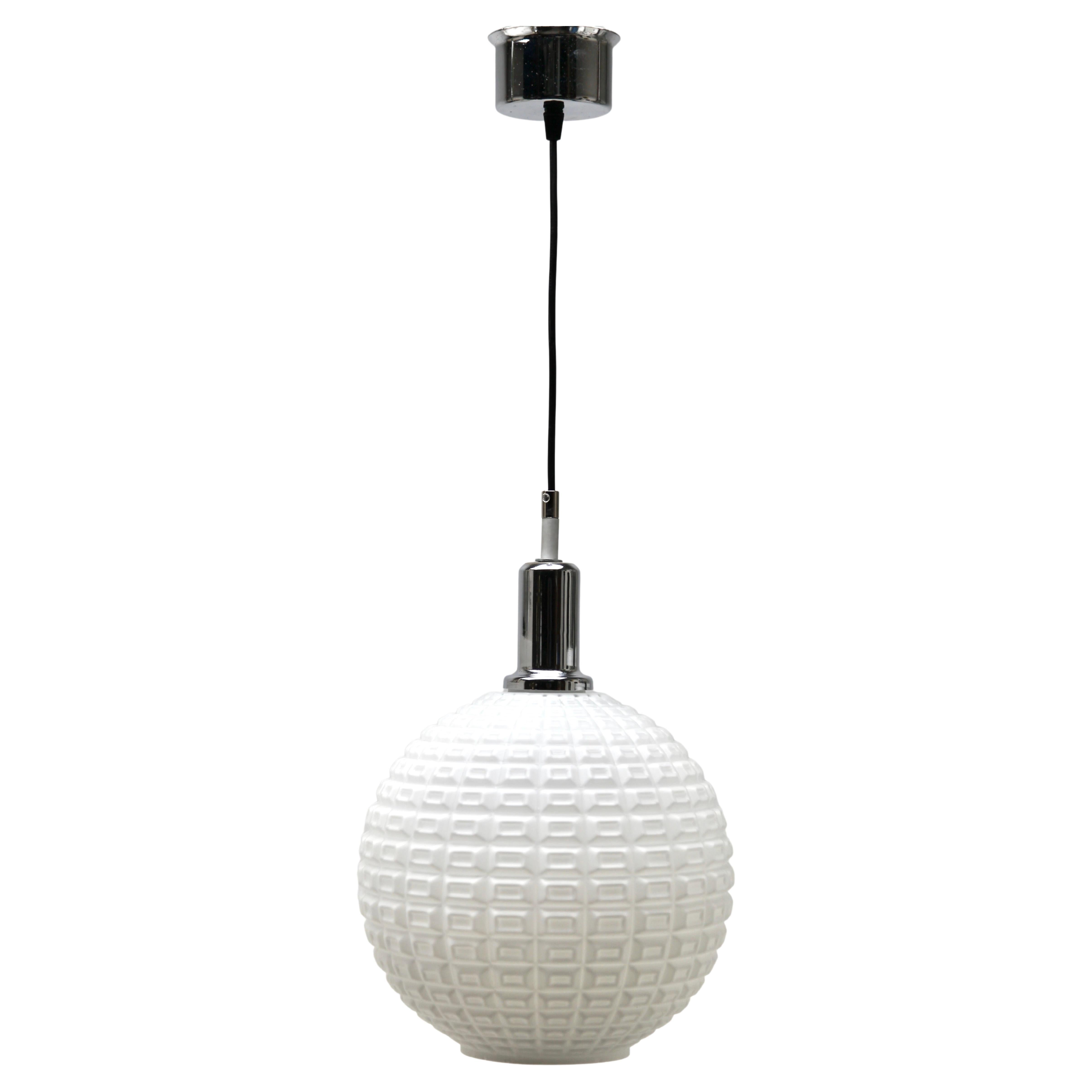 Midcentury Scandinavian Pendant Light, with Optical Opaline Shade