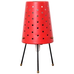 Midcentury Scandinavian Petite Red Table Lamp with Perforated Shade
