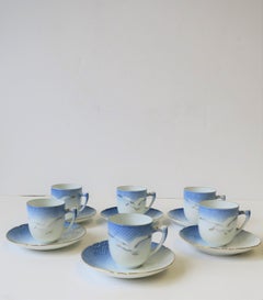 Scandinavian Porcelain Bing & Grøndahl Coffee Espresso Cup Saucer, Set of 6
