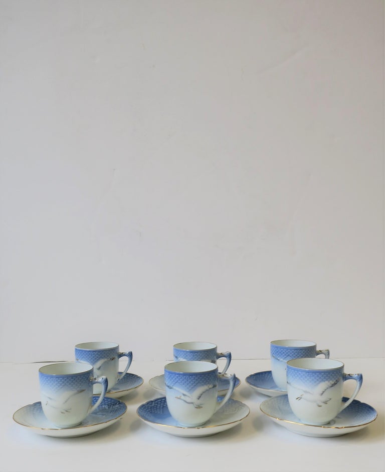Scandinavian Modern Set of 6 Scandinavian Blue & Whtie Porcelain Coffee Espresso or Tea Demitasse For Sale