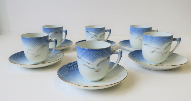 Danish Set of 6 Scandinavian Blue & Whtie Porcelain Coffee Espresso or Tea Demitasse For Sale