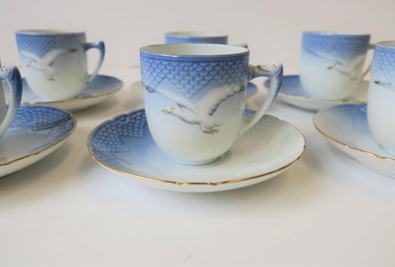 Glazed Set of 6 Scandinavian Blue & Whtie Porcelain Coffee Espresso or Tea Demitasse For Sale