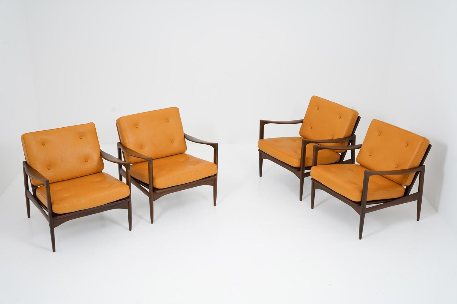 A rare seating group consisting of four lounge chairs, model 