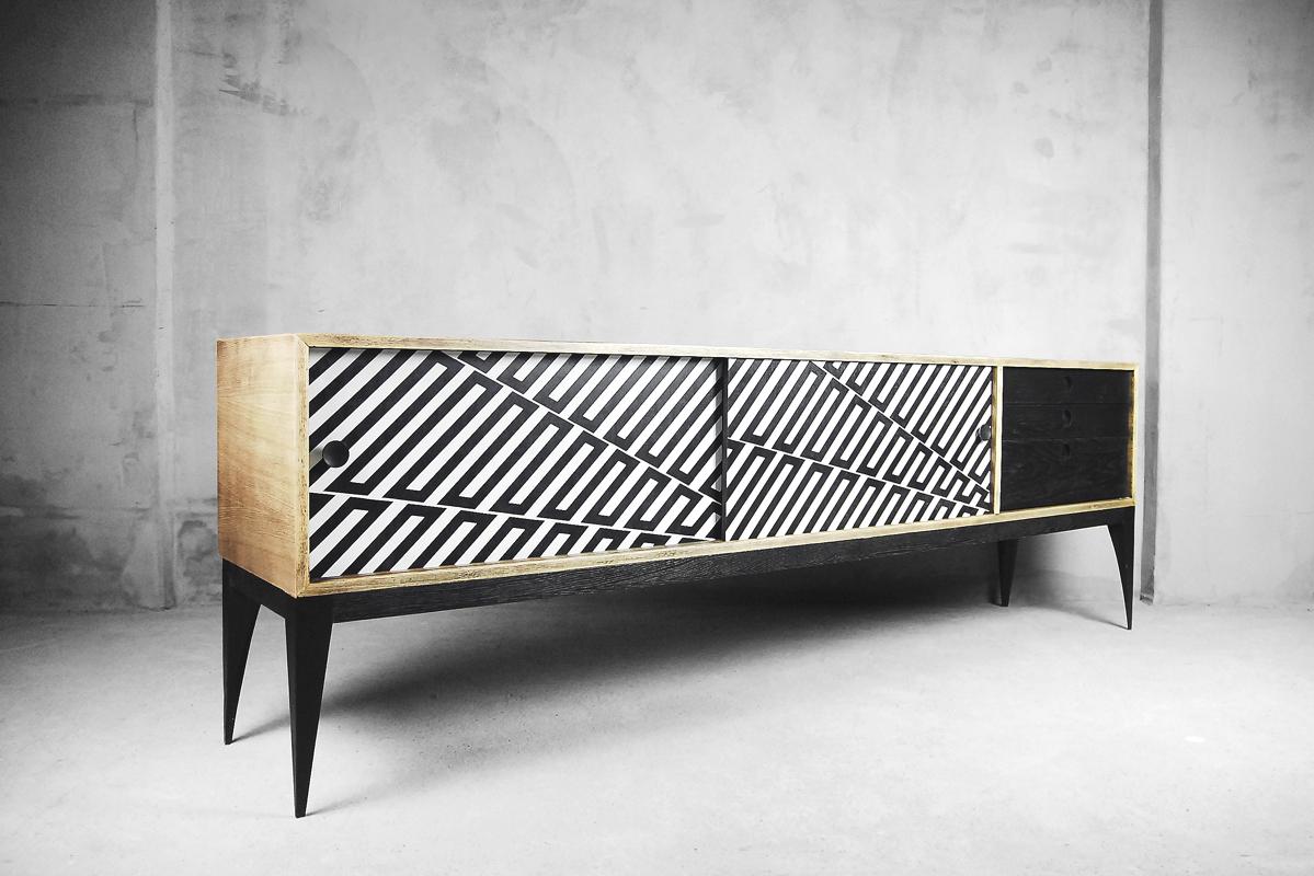 Midcentury Scandinavian Sideboard with Drawers and Hand Painted Pattern, 1960s 8