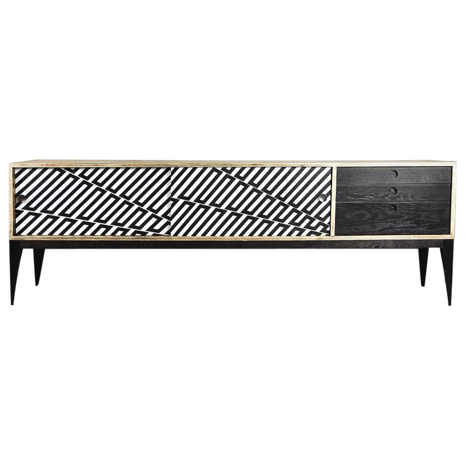 Midcentury Scandinavian Sideboard with Drawers and Hand Painted Pattern, 1960s