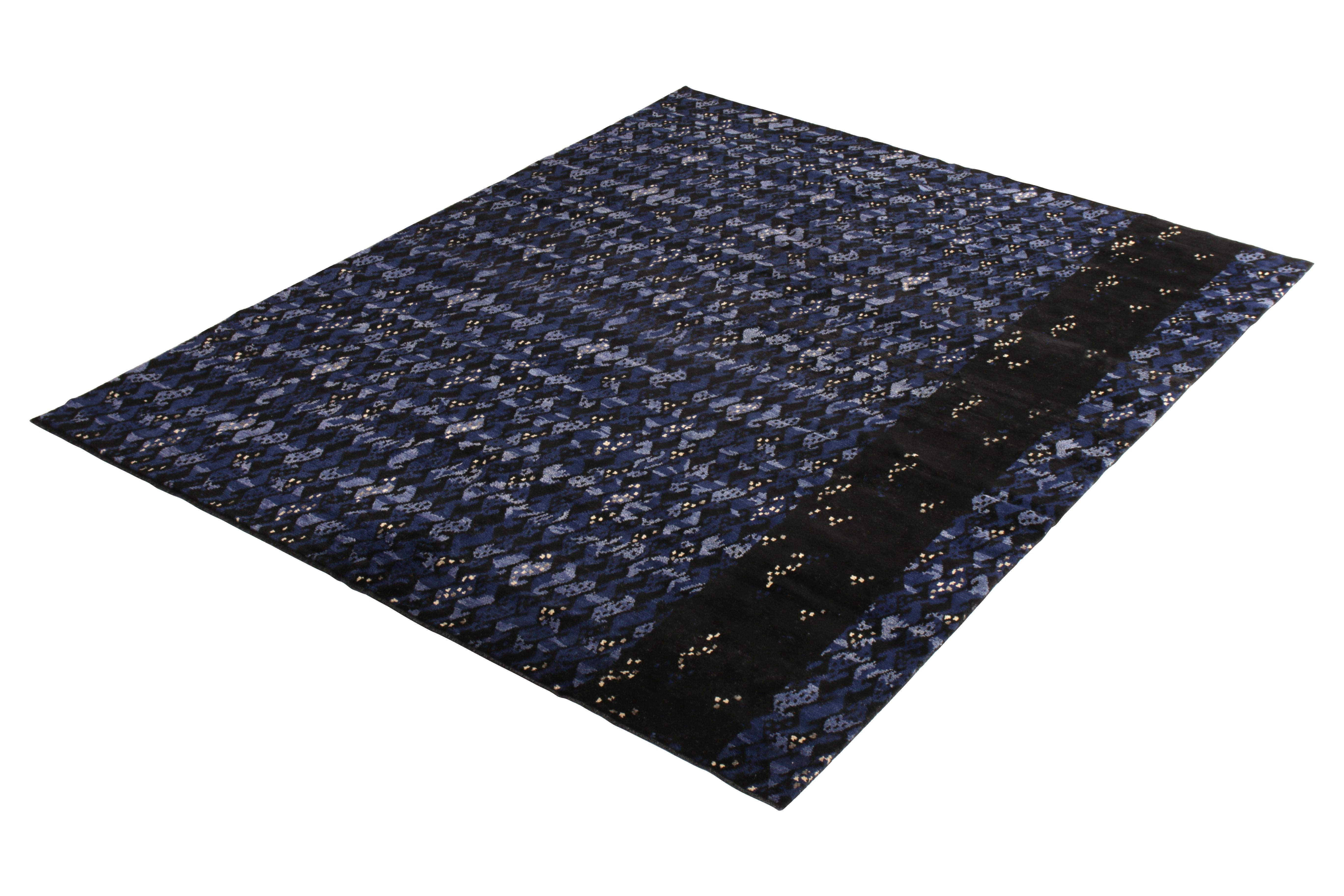 Dieser moderne Teppich im Format 9 × 12, handgeknüpft aus weichem, strapazierfähigem Wollflor, gehört zu den neuesten Flor-Ergänzungen der skandinavischen Kollektion von Rug & Kilim, die den schwedischen Modernismus mit neuen, großflächigen