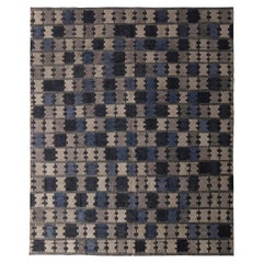 Midcentury Scandinavian Style Silver-Gray Blue Geometric Pattern by Rug 
Kilim