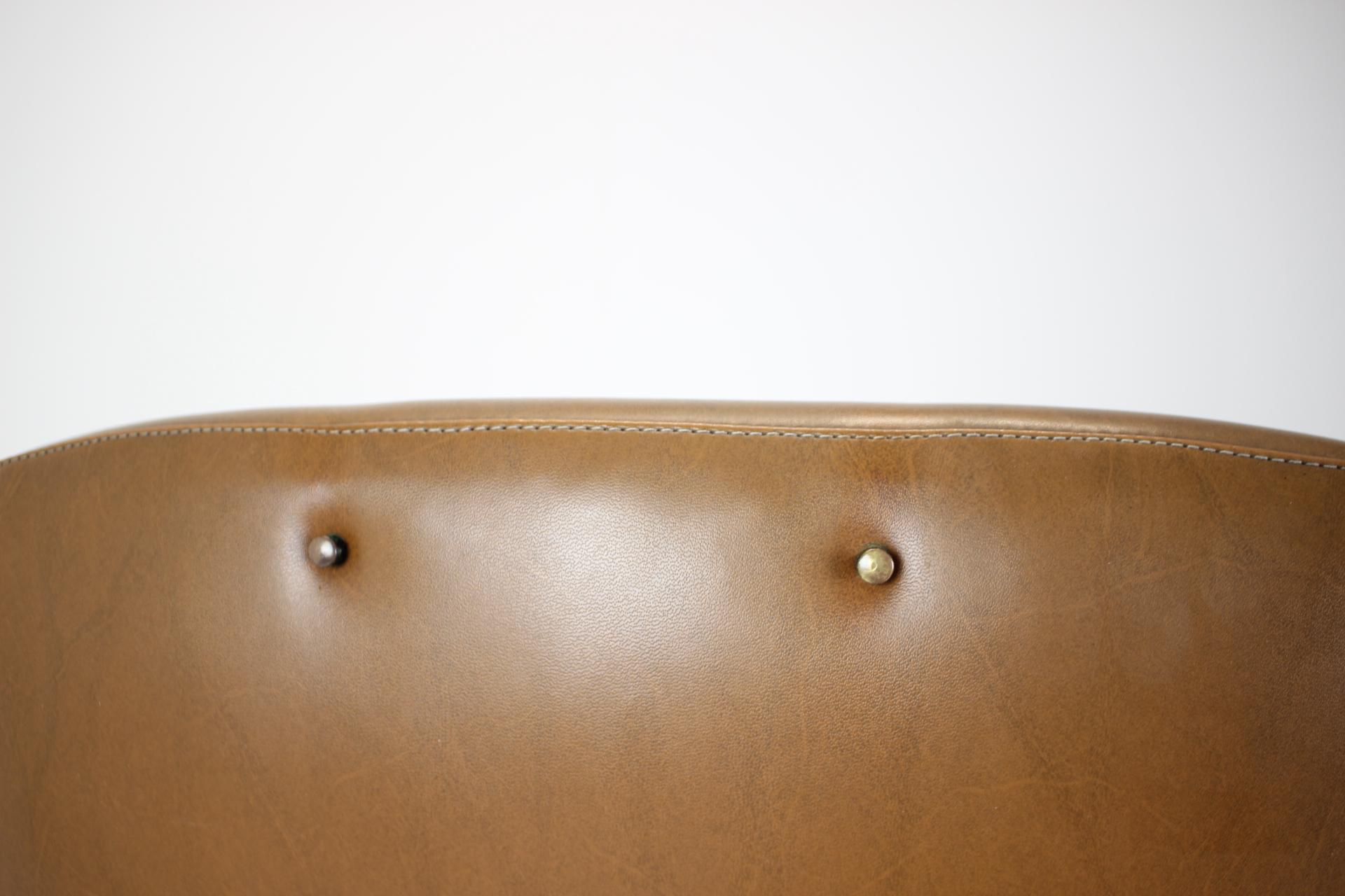 Faux Leather Midcentury Scandinavian Swivel Armchair, 1960s