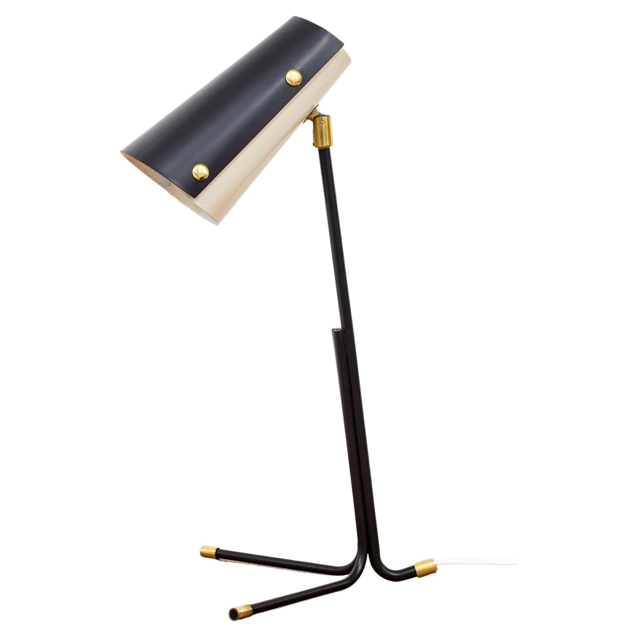 Midcentury Scandinavian Table Lamp in Black and Brass by Boréns, Sweden, 1950s
