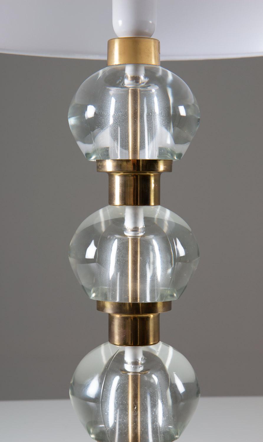 Scandinavian Modern Midcentury Scandinavian Table Lamp in Brass and Glass For Sale