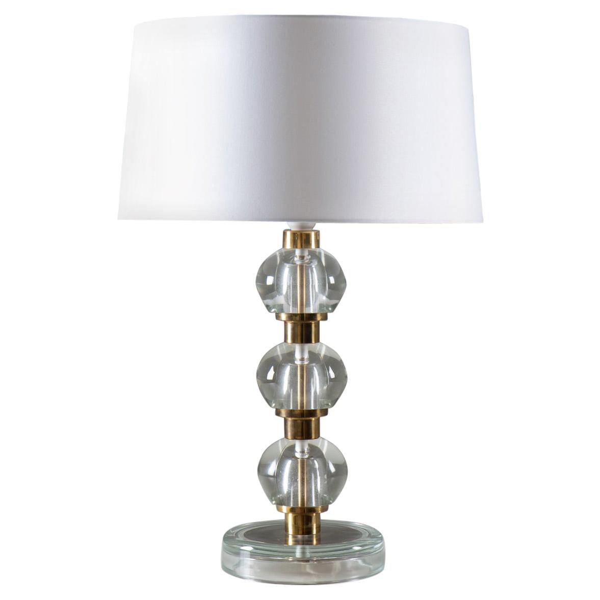 Midcentury Scandinavian Table Lamp in Brass and Glass For Sale