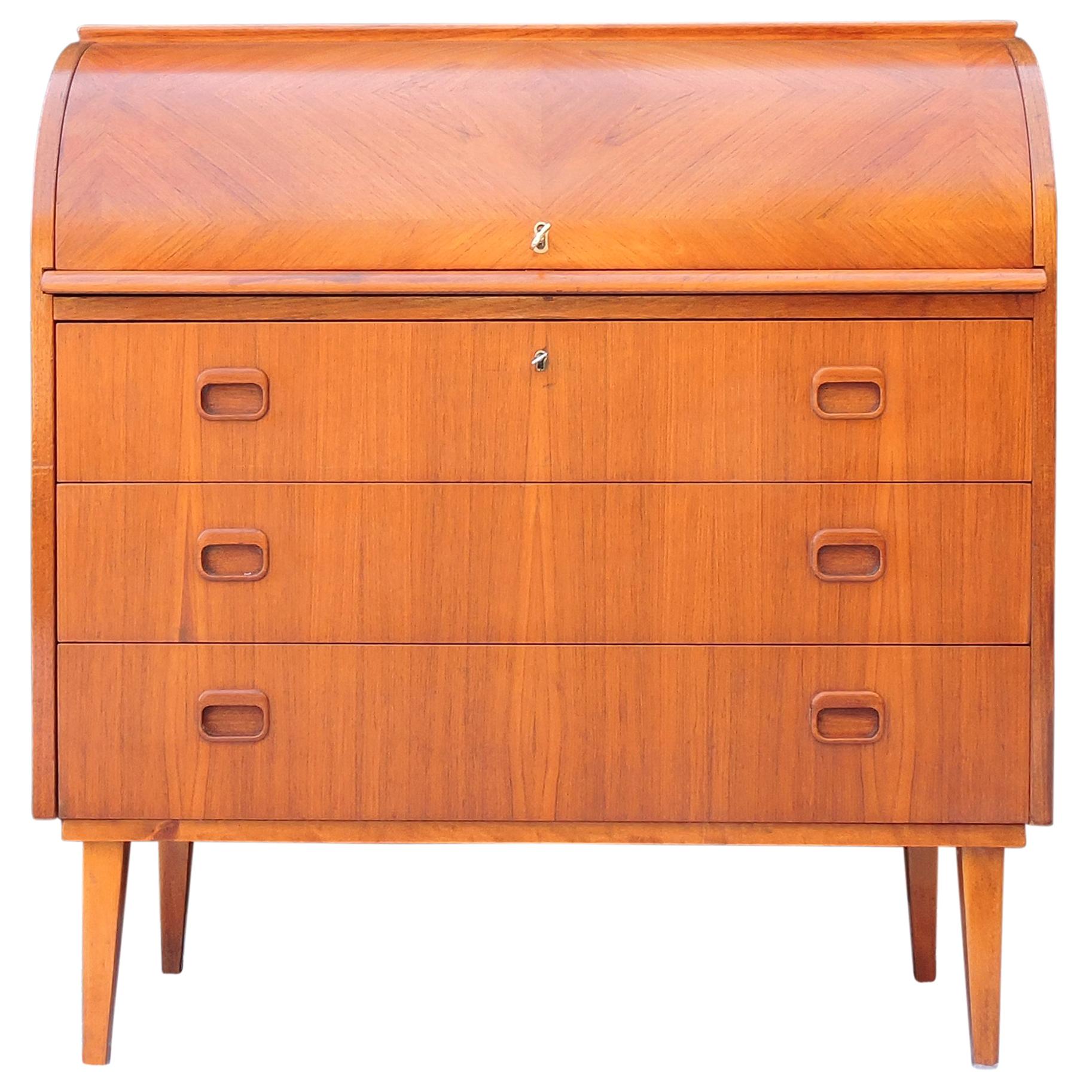 Midcentury Scandinavian Teak Roll Top Desk by Egon Ostergaard For Sale