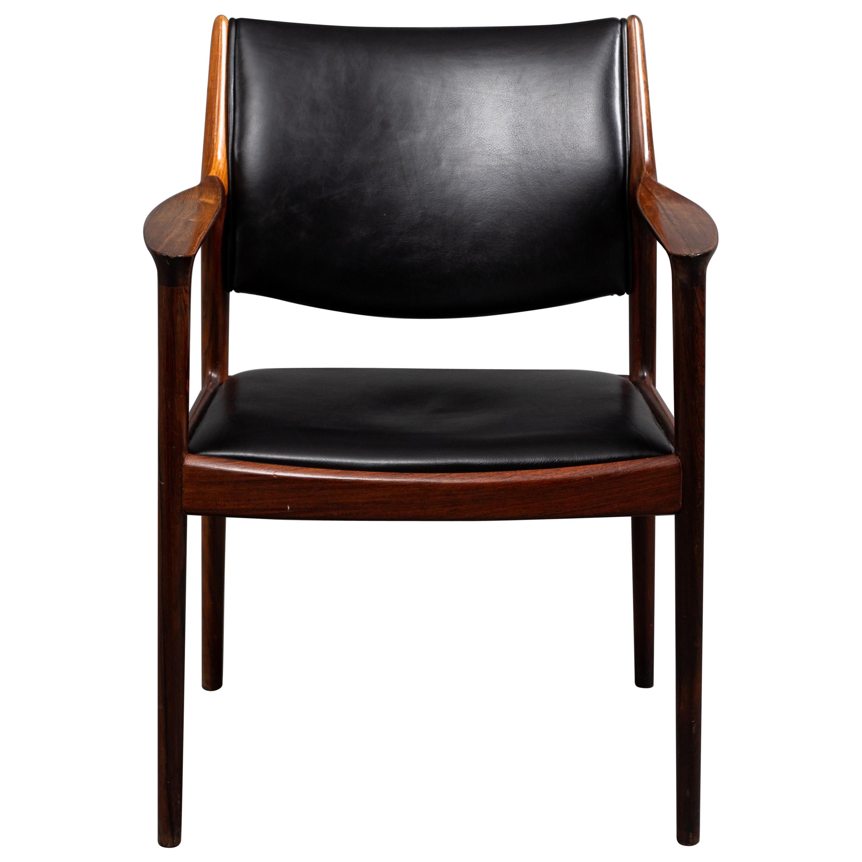 Midcentury Scandinavian Torbjørn Afdal Elton Armchair in Rosewood Black Leather For Sale