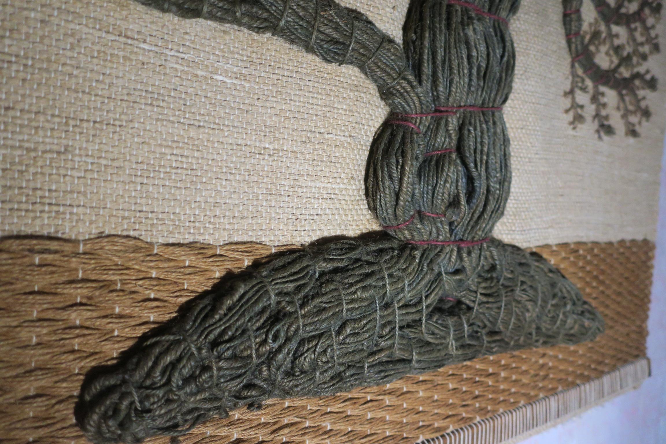 Midcentury Scandinavian handwoven wool sculpture wall-hanging in the form of a tree.