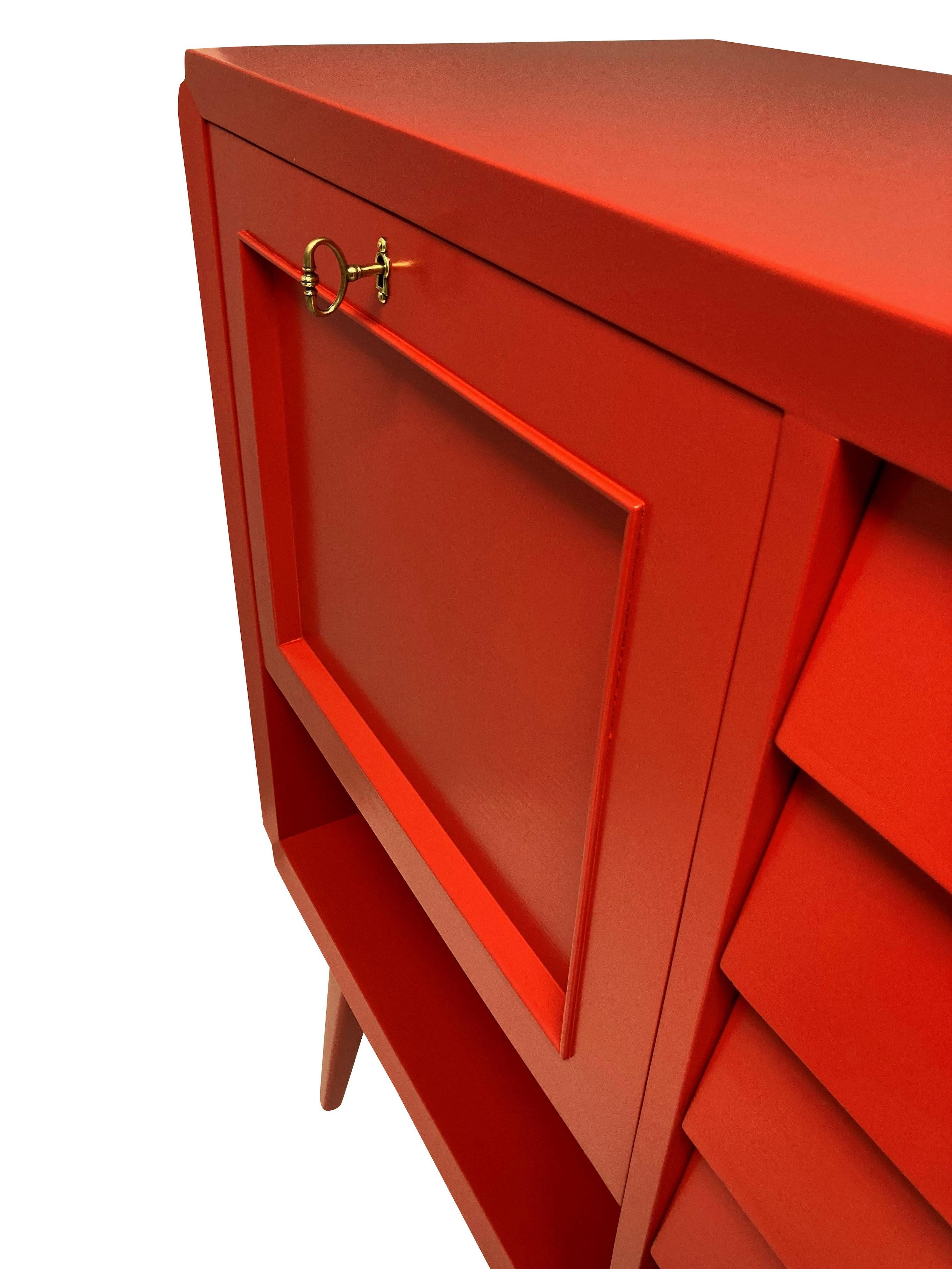 Mid-20th Century Midcentury Scarlet Lacquered Bar Cabinet For Sale