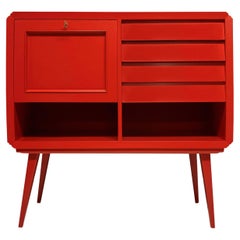 Midcentury Scarlet Lacquered Bar Cabinet
