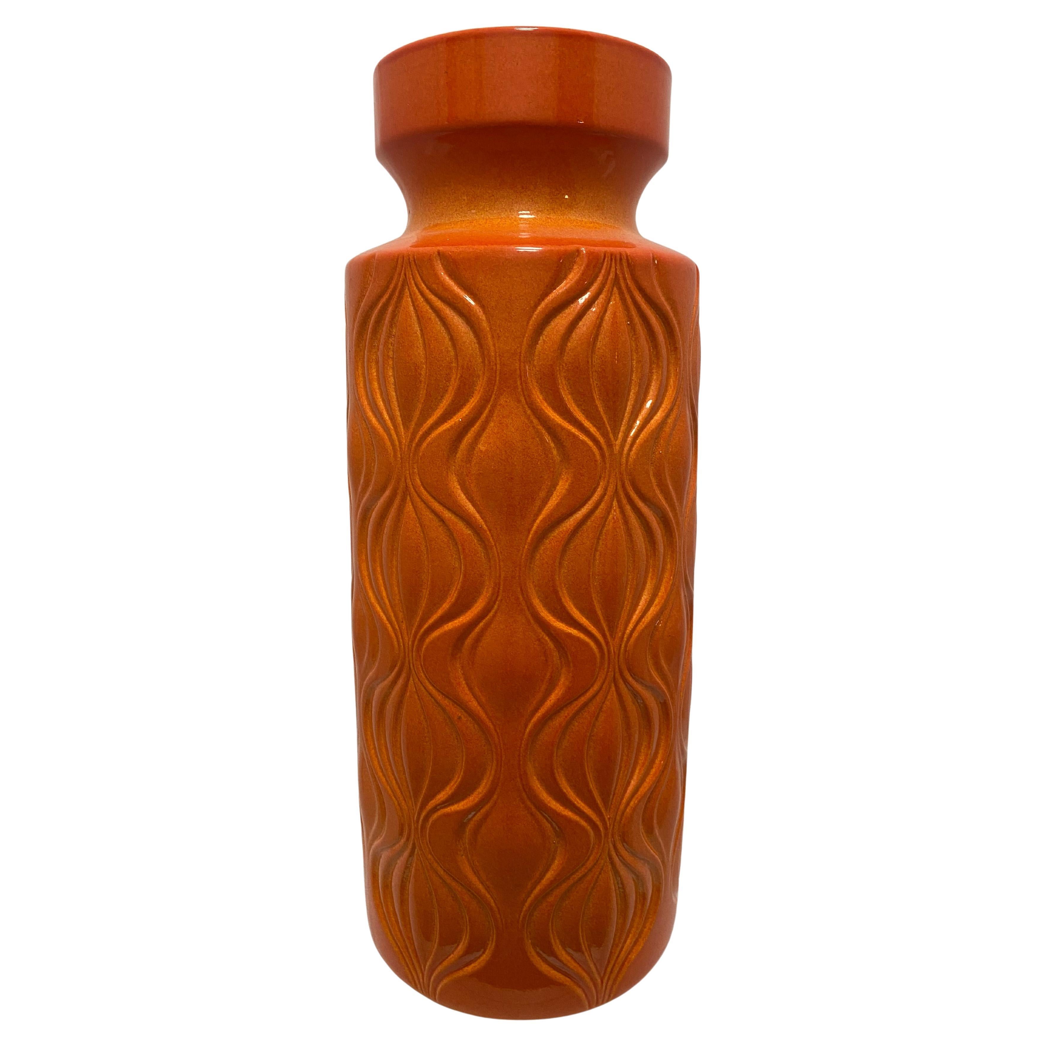 Grand vase moderne du milieu du siècle orange vif de Scheurich Keramik en vente