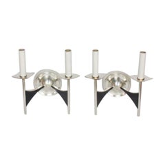 Midcentury Sciolari Silverplate and Black Spoke Sconces