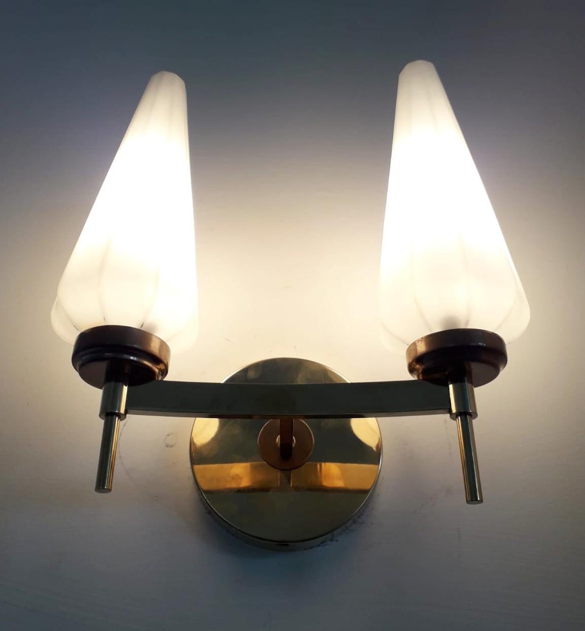 Frosted Midcentury Sconce For Sale
