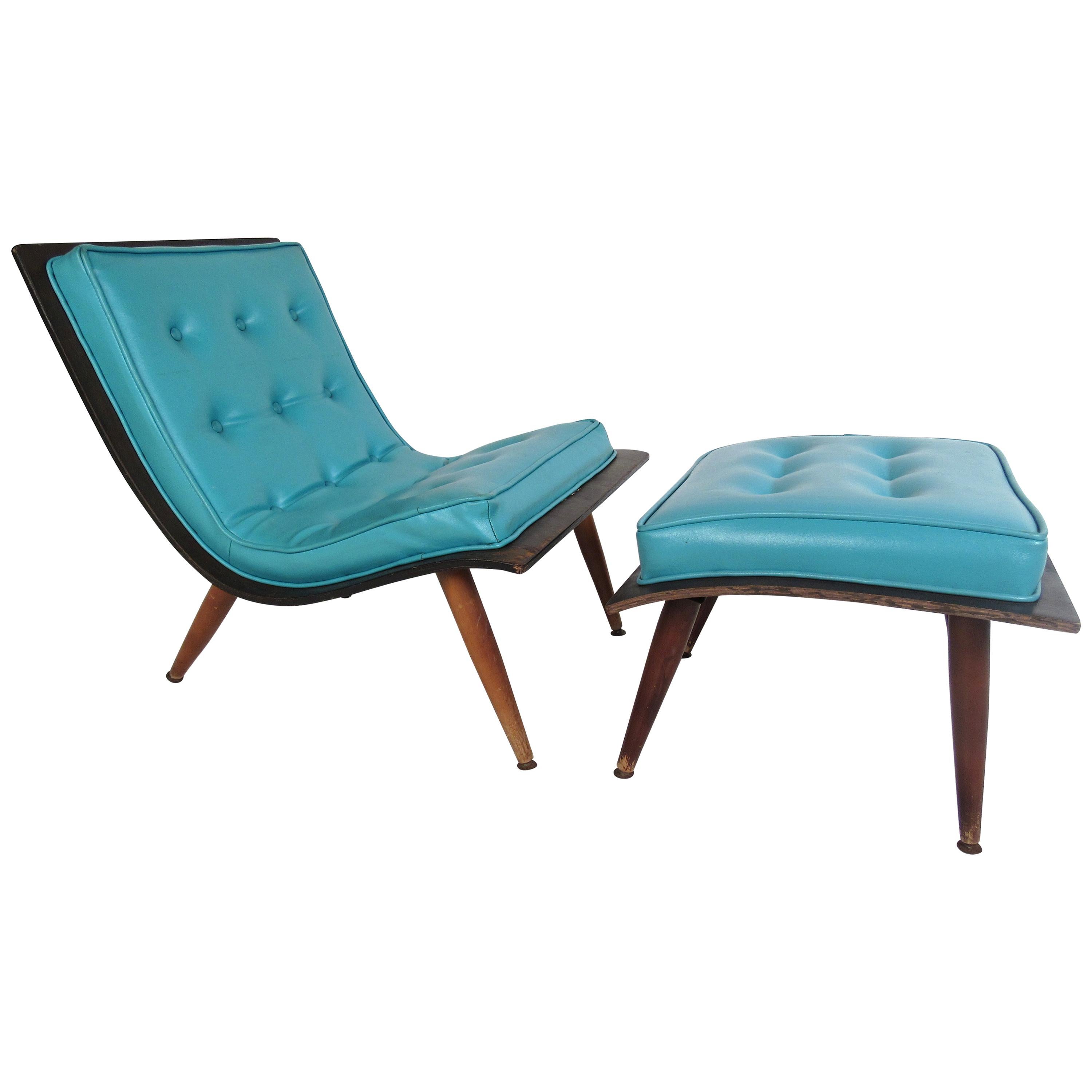 Midcentury Scoop Chair with Ottoman