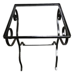 Midcentury Scrolling Iron Patio Nesting Side Tables with Glass Tops, Pair