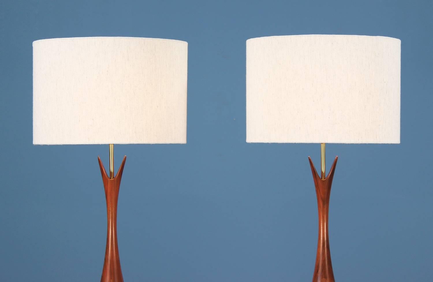 Mid-Century Modern Midcentury Sculpted Walnut Table Lamps by Modernera Lamp Co.
