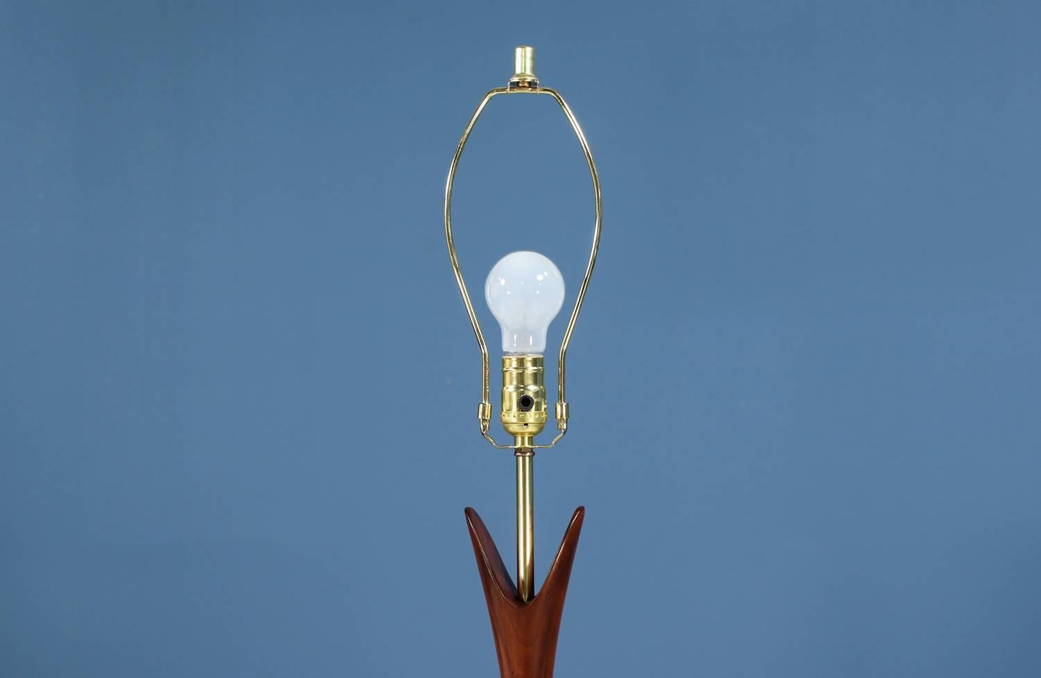 Brass Midcentury Sculpted Walnut Table Lamps by Modernera Lamp Co.