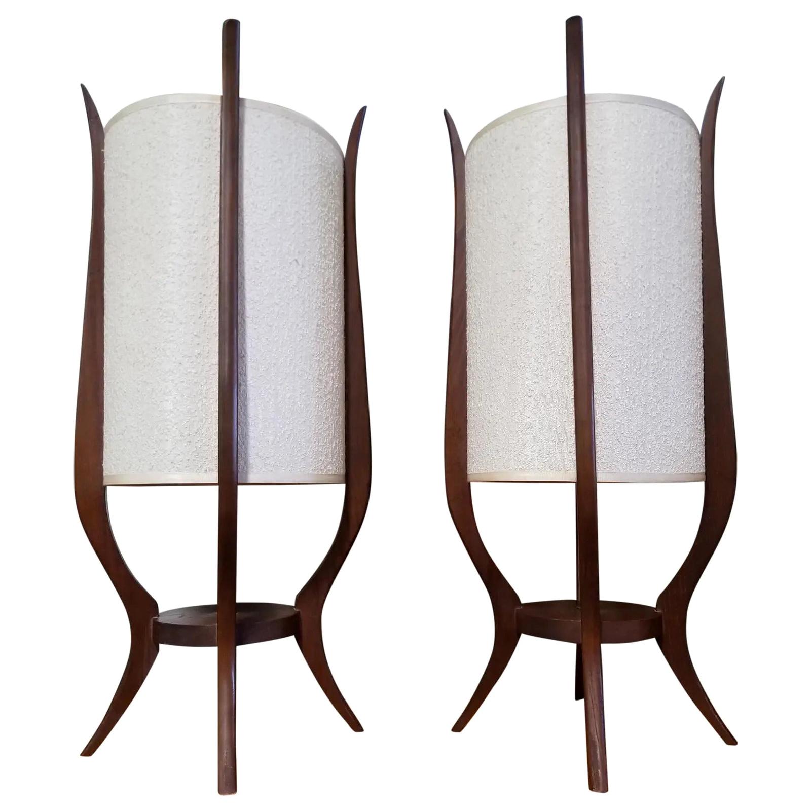Midcentury Sculpted Wood Lamps by Modeline, a Pair