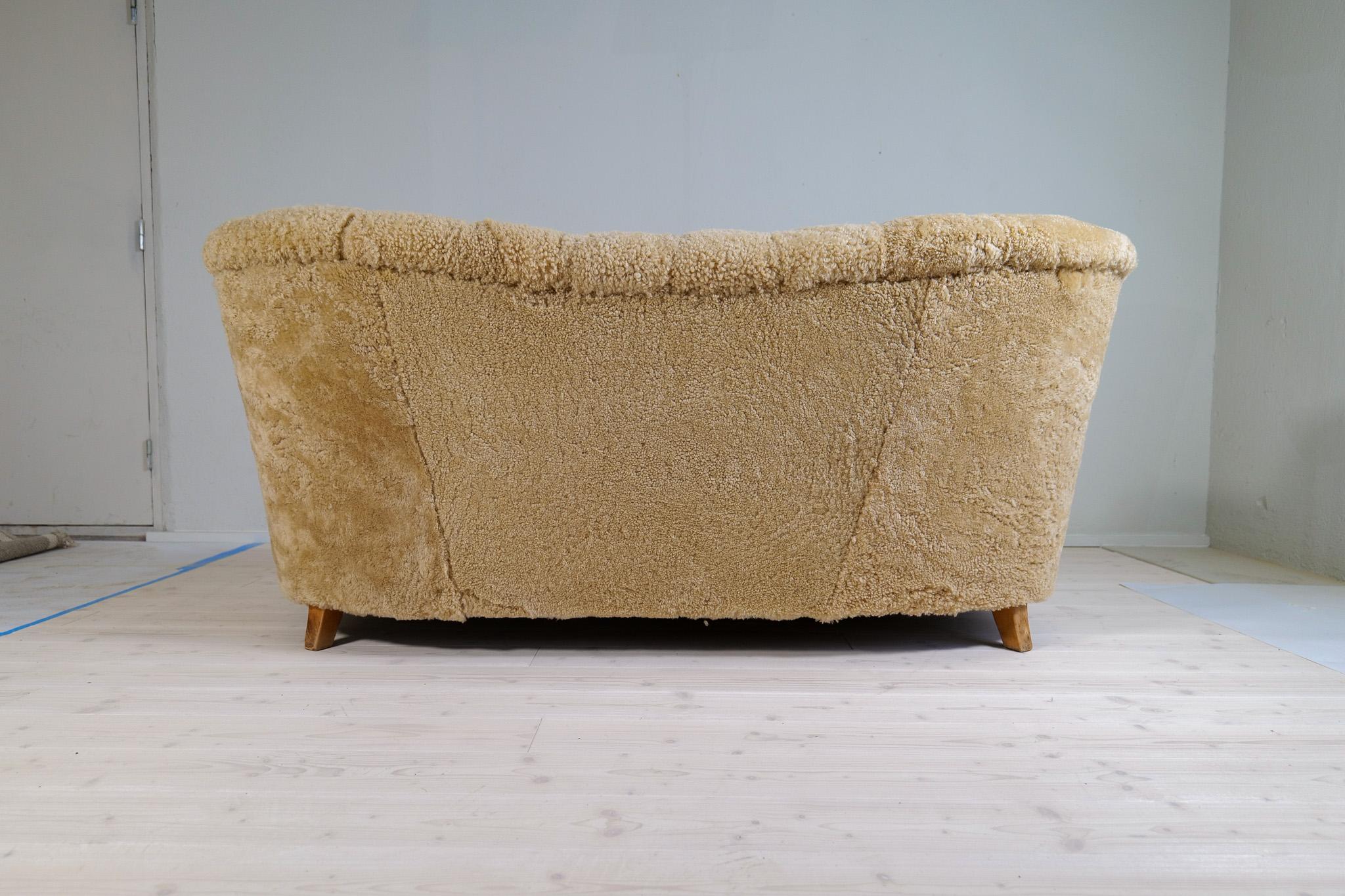 Midcentury Sculptrual Sheepskin/Shearling Sofa in Manors of Marta Blomstedt 10