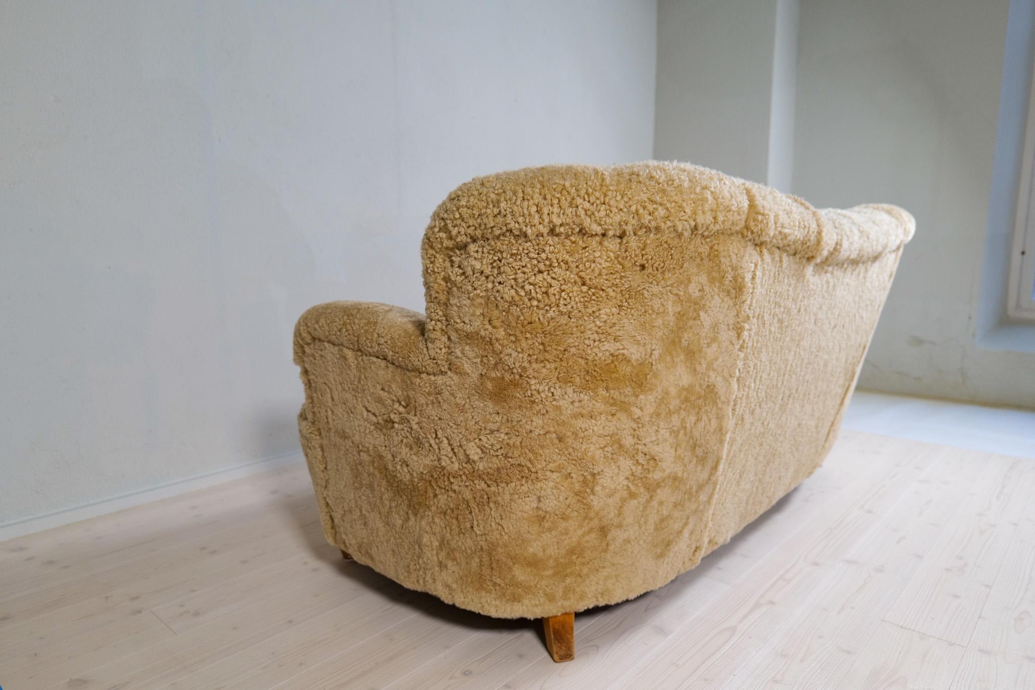 Midcentury Sculptrual Sheepskin/Shearling Sofa in Manors of Marta Blomstedt 14