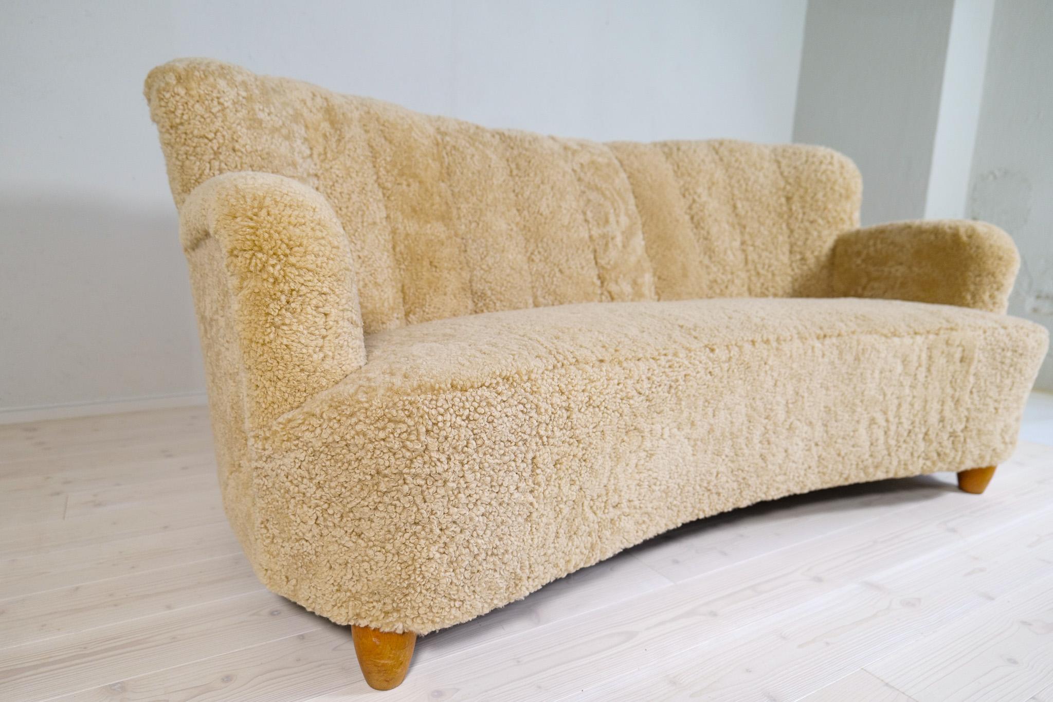 Mid-20th Century Midcentury Sculptrual Sheepskin/Shearling Sofa in Manors of Marta Blomstedt