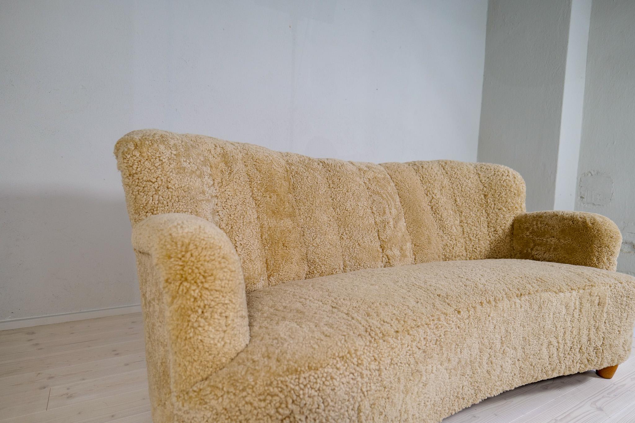 Midcentury Sculptrual Sheepskin/Shearling Sofa in Manors of Marta Blomstedt 1