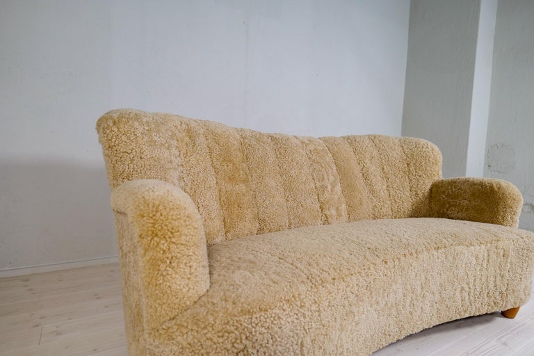 Midcentury Sculptrual Sheepskin/Shearling Sofa in Manors of Marta Blomstedt  For Sale at 1stDibs