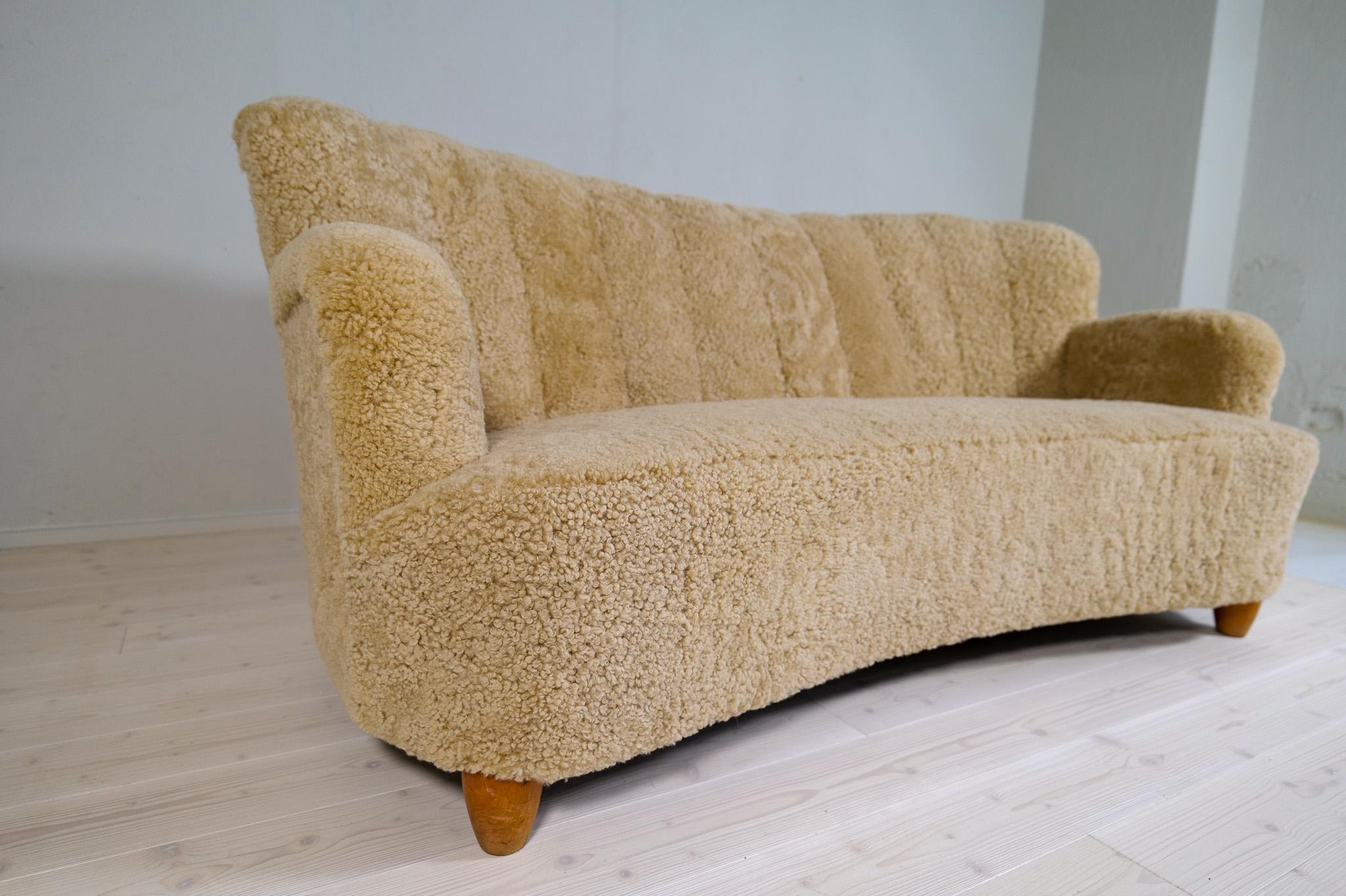 Midcentury Sculptrual Sheepskin/Shearling Sofa in Manors of Marta Blomstedt 2
