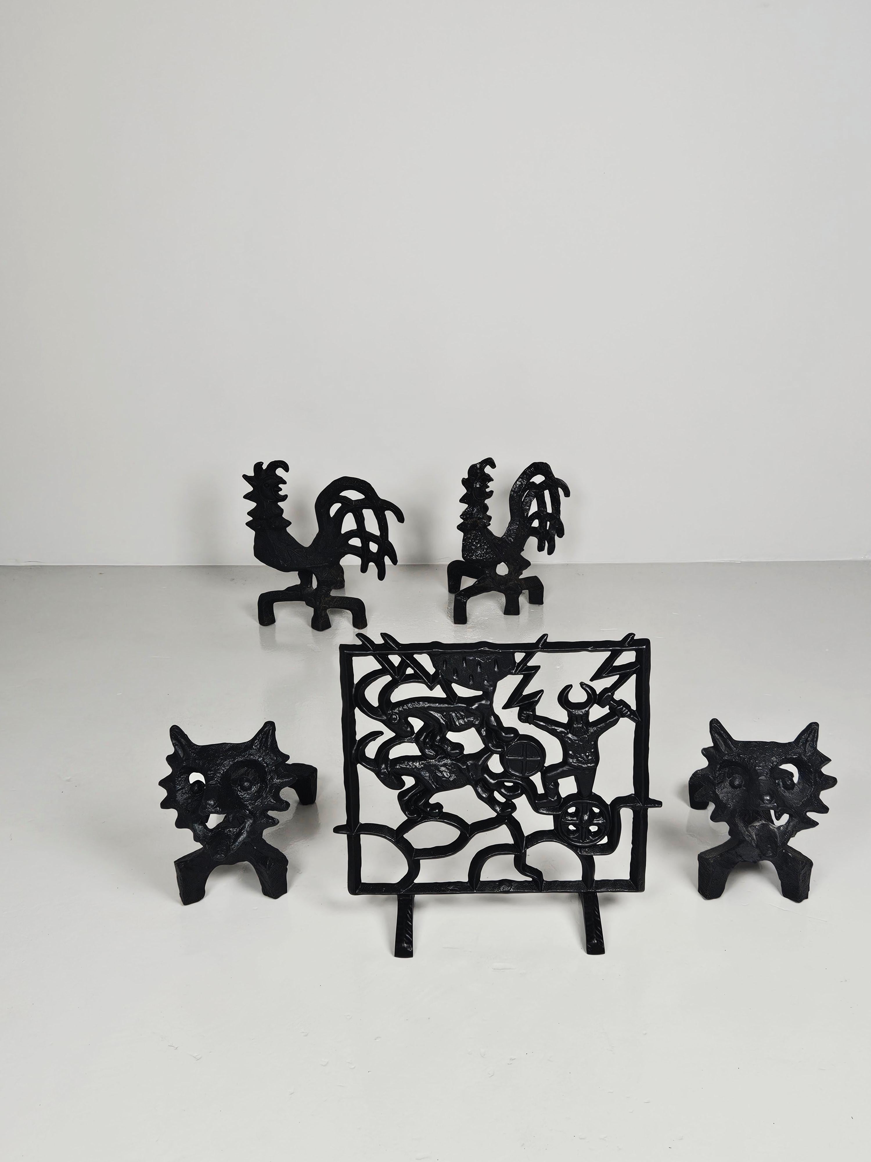 Midcentury sculptural andiron 'The Fox' by Olle Hermansson, Sweden, 1960s For Sale 1