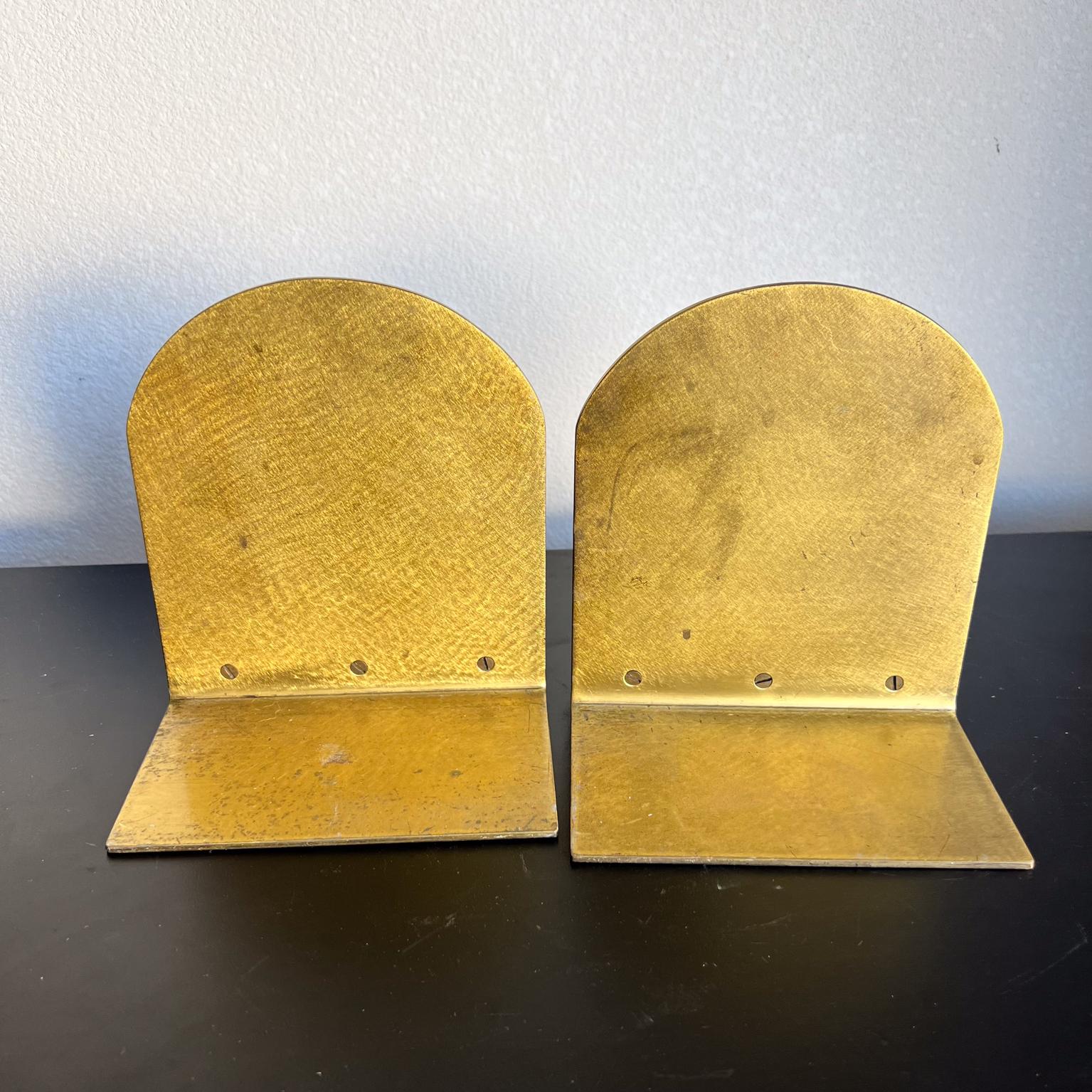 Midcentury Sculptural Bookends Brass and Wood For Sale 1