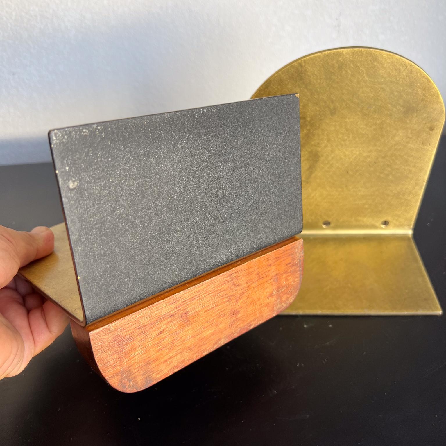 Midcentury Sculptural Bookends Brass and Wood For Sale 2