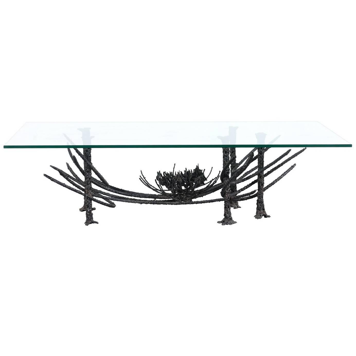 Mid Century Sculptural Brutalist Bronze Coffee Table by Daniel Gluck For Sale