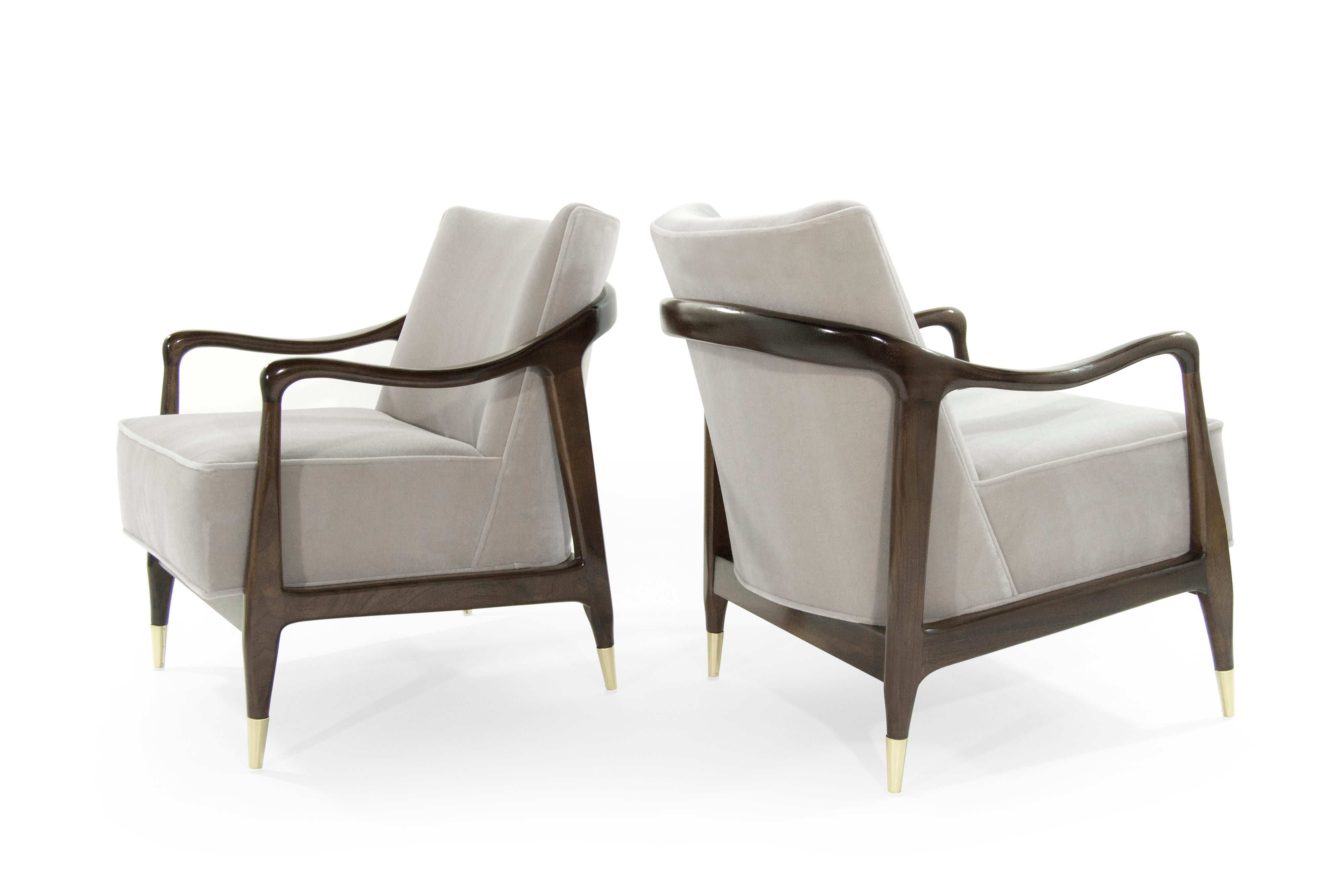 Mid-Century Modern Midcentury Sculptural Gio Ponti Style Walnut Lounge Chairs, 1950s